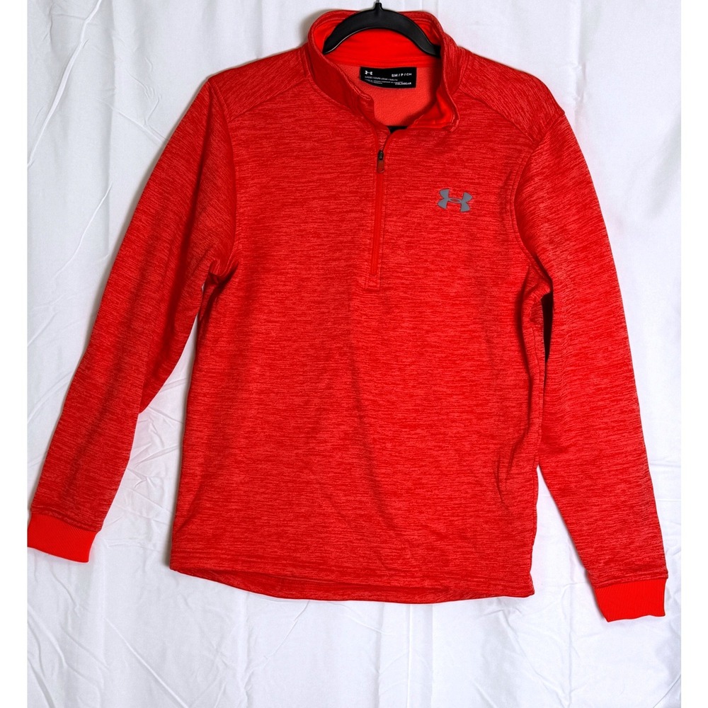 Under Armour Mens‎ ColdGear 1/4 Zip Pullover orange Space Dye Loose Fit Small